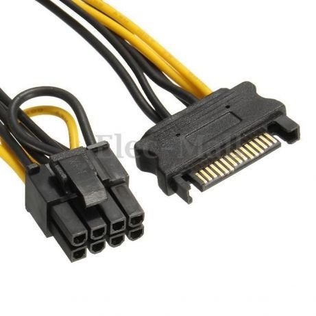 Переходник толстый кабель 1x SATA 15 Pin -> 8(6+2) GPU PCI-E 18AWG