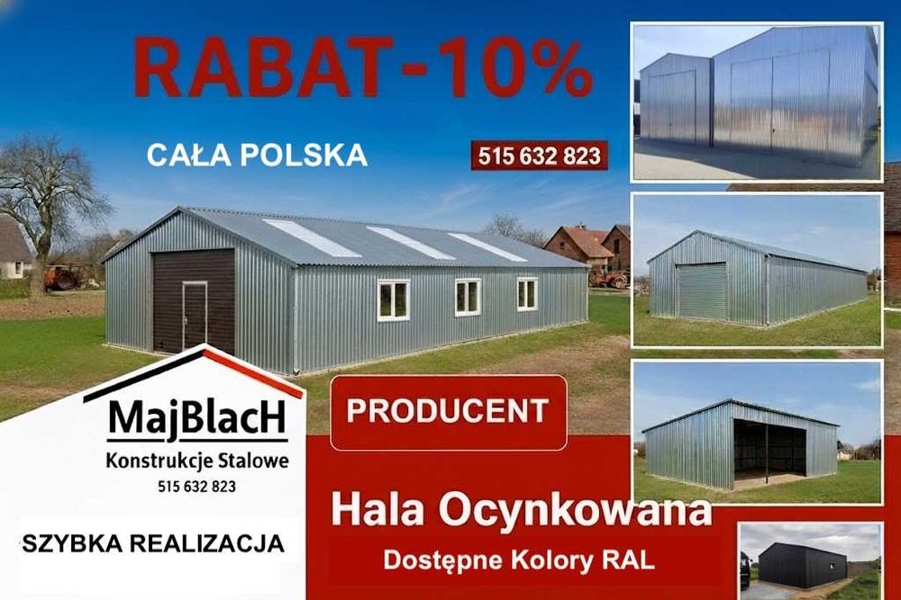 Ocynkowany Garaż Blaszany Dwuspadowy|Złoty Dąb|Wiata |Hala - Maj-Blach