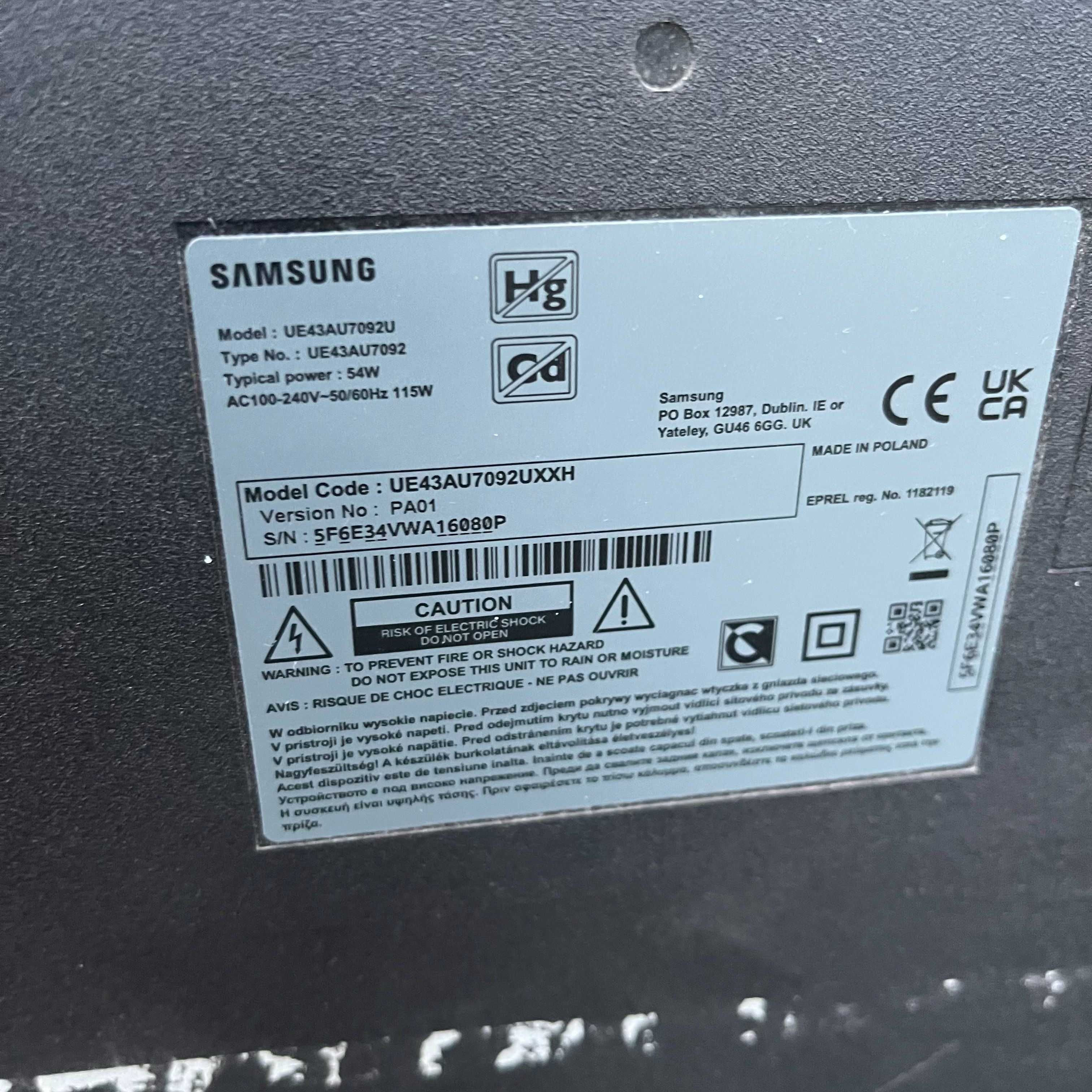 Telewizor Samsung  UE43AU7029U | Sprawny | LED | UHD | 43" | Pilot |