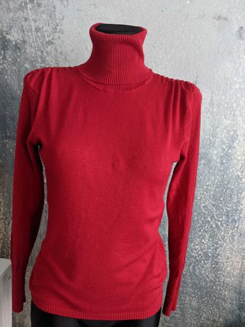 Golf sweter damski S elegancka czerwień miękki