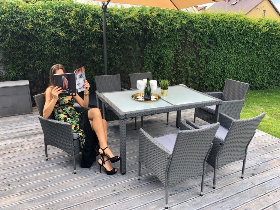 (Po) ENDO 6+1 technorattan szary, brąz, biały zestaw meble ogrodowe