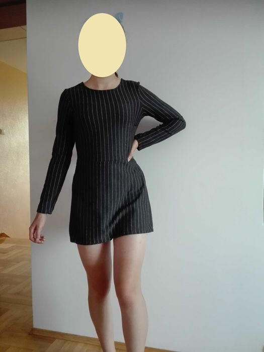 sukienka/kombinezon Bershka, szary w prążki, 36, S, grafitowy