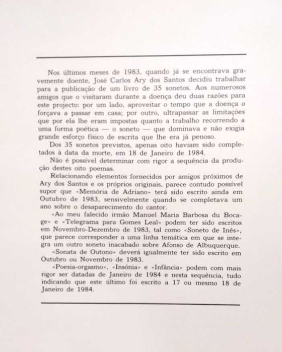 Livro VIII Sonetos Ary dos Santos Numerado
