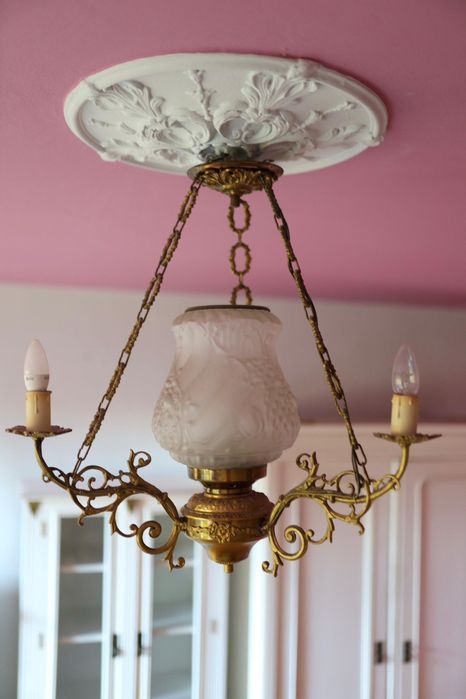Komplet mosiężny żyrandol i lampa stojąca