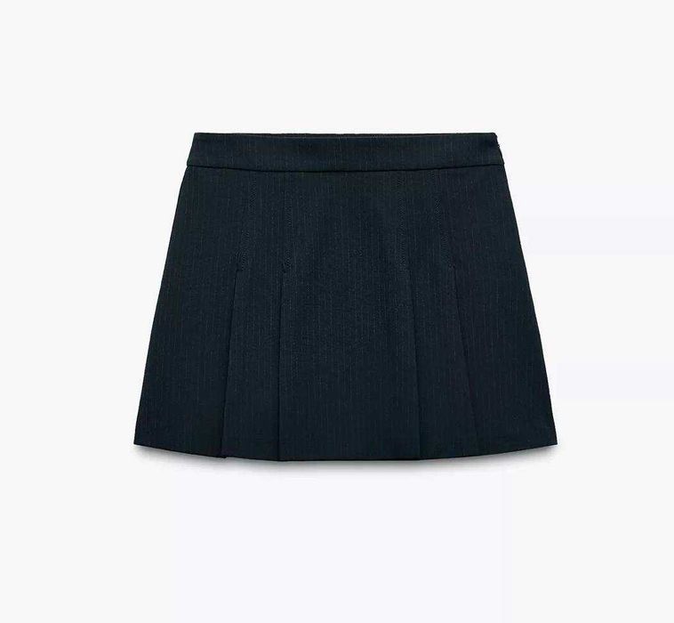 Юбка-шорты Zara женская плиссированная тёмно-синяя в полоску S