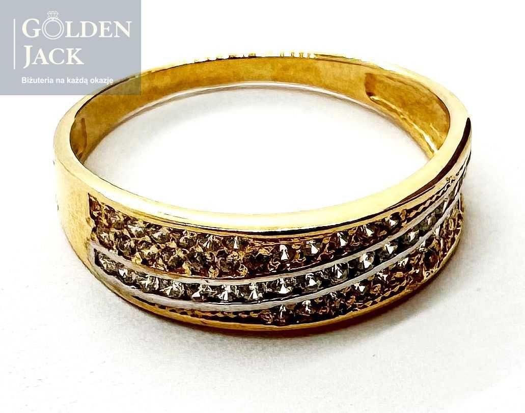 Złoty pierścionek obrączka z cyrkoniami złoto pr. 585 roz. 22 3,02 g