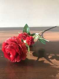 Bukiet sztucznych róż czerwone 2 główki + 1 mała 63 cm 48tknkw