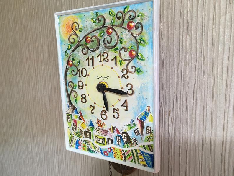 Часы ходики настенные механические "Дерево Жизни" Роспись Маяк