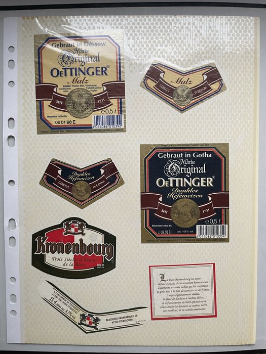 Karta etykiet piwnych Oettinger, Kronenbourg i Schultheiss
