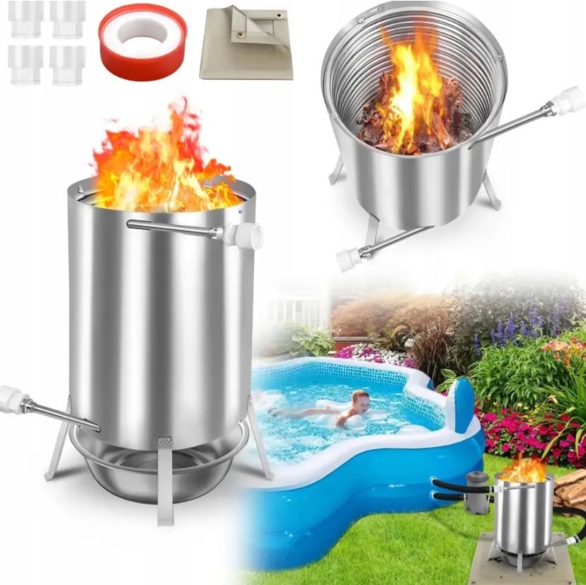Ogrzewanie basenu jacuzzi ogniem piec na drewno+mata+popielnik+złączka