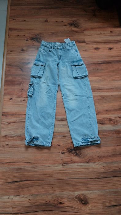Jeansy 158 XXS Pull&Bear spodnie szwedy bojówki z kieszeniami cargo