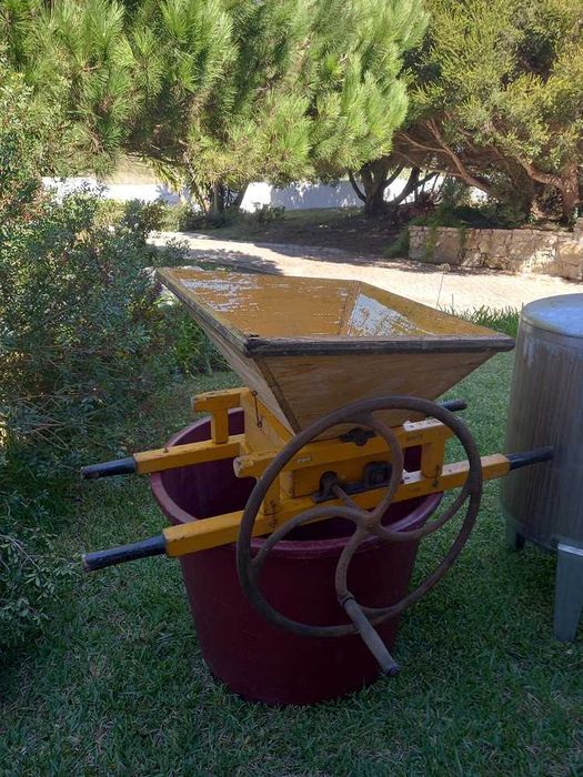 Esmagador, tina e depósitos para produção de vinho