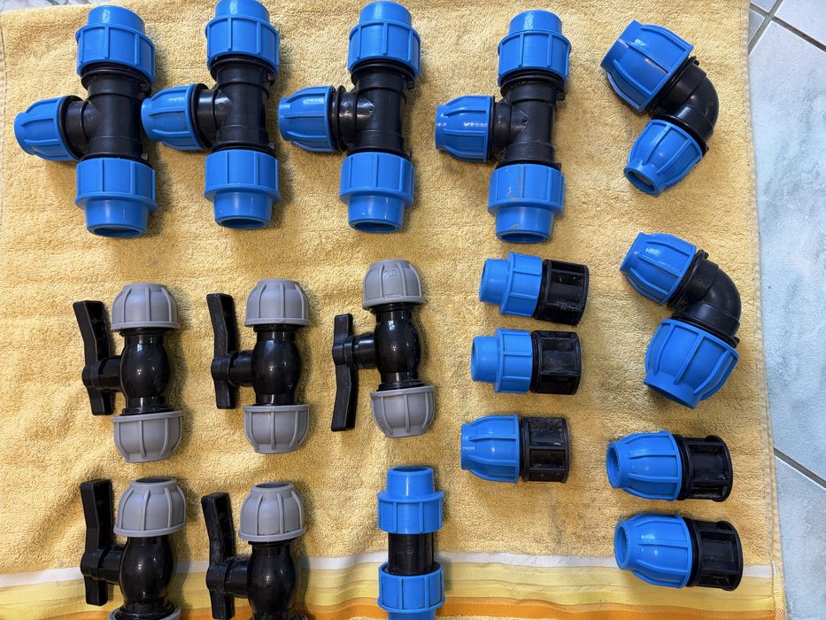 4x trójnik 5x zawór kulowy kolanko korek PE 25 32 woda nadownienie