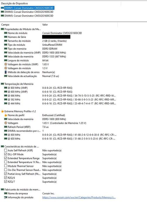Corsair Dominator 6GB (3x2GB) 1600MHz PC3-12800 CM3X2G1600C8D