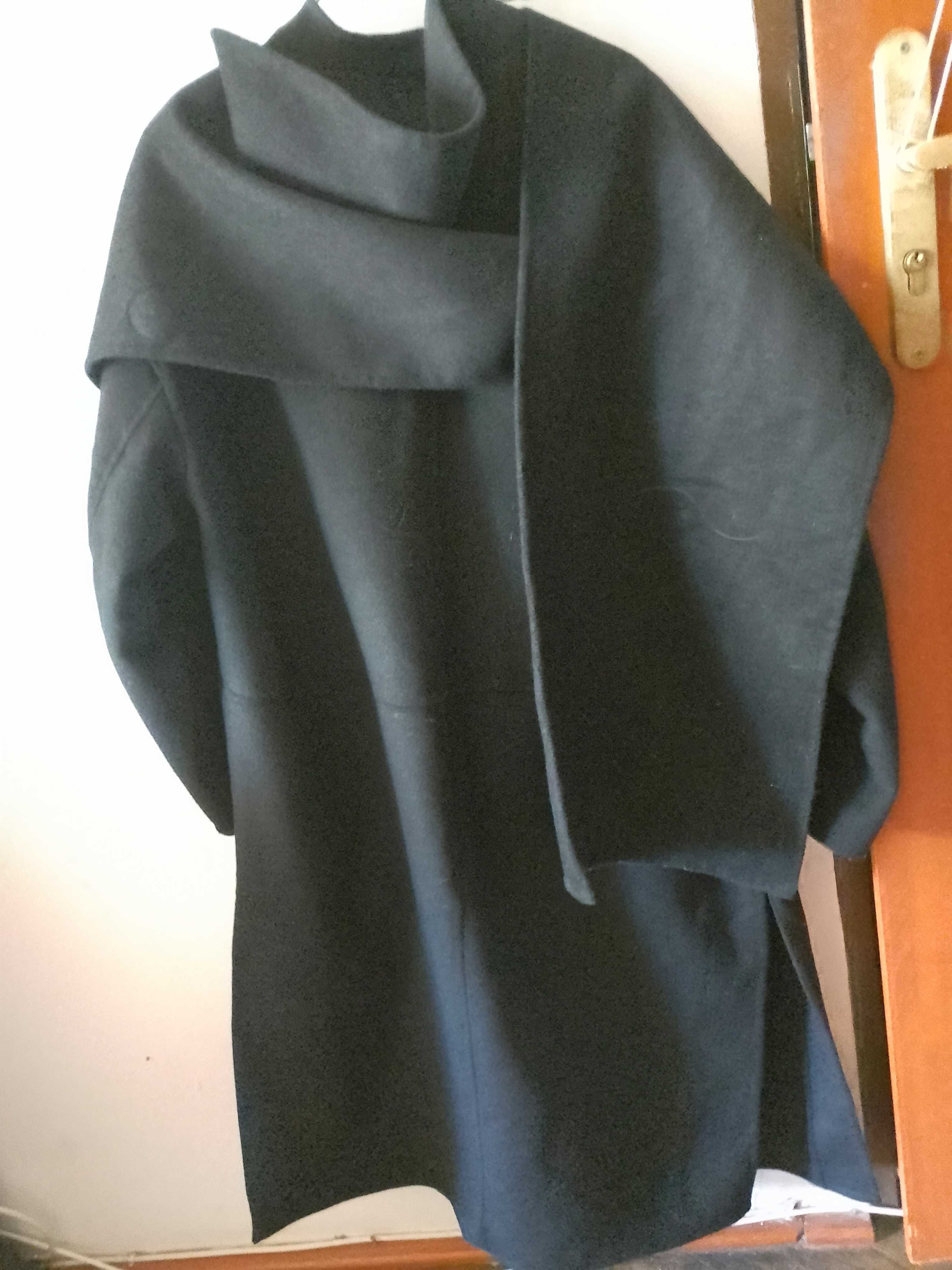 Czarny płaszcz H&M elegancki długi xs wełniany szlafrokowy