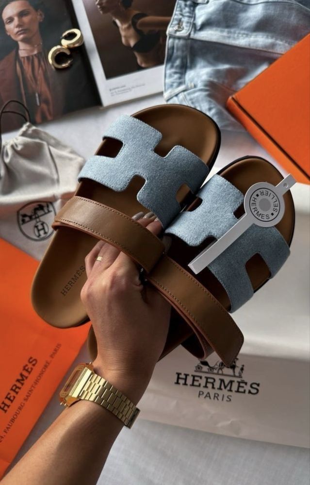 Жіночі шльопанці hermes chypre apricot sandals jeans brown premium