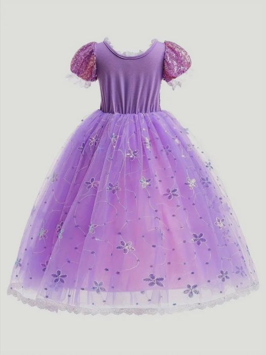 NOWY 104 110 Strój Księżniczka Roszpunka Kwiaty Akcesoria Sukienka Suk