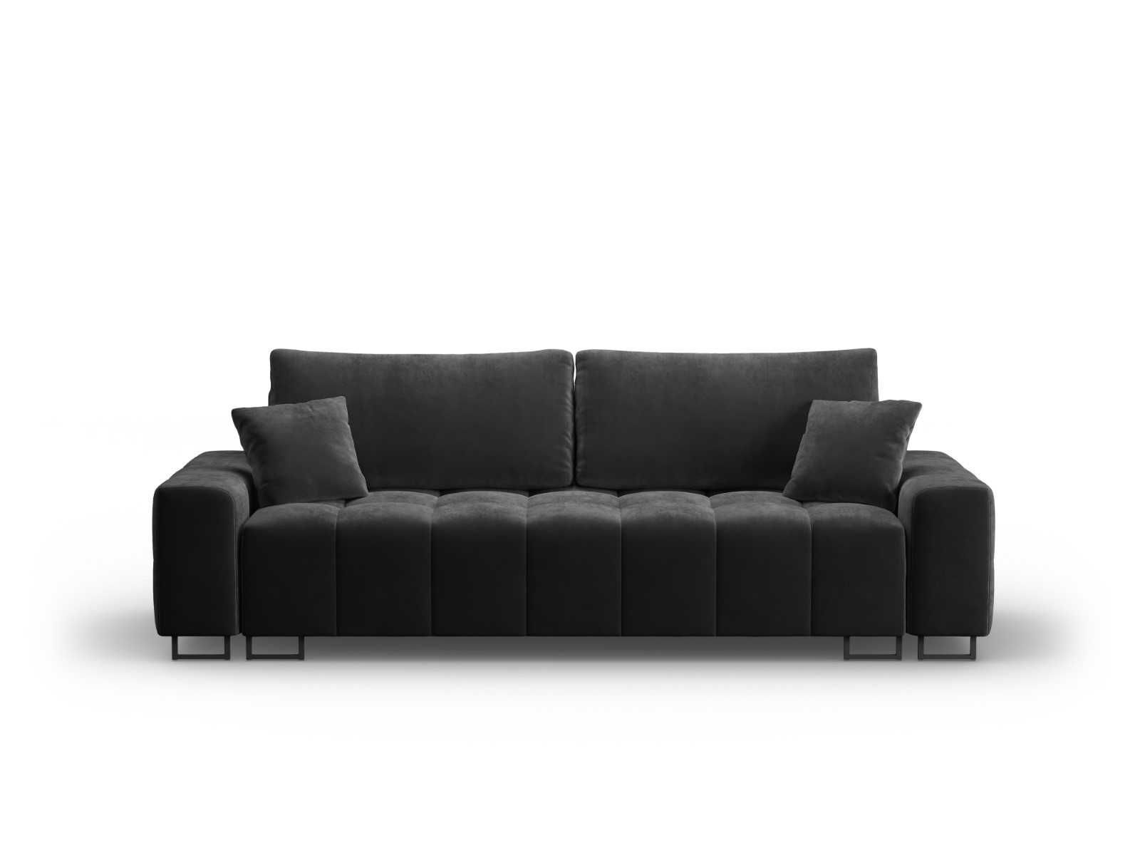 Sofa rozkładana ze schowkiem BYRON 3 os. Welur Szary ciemny