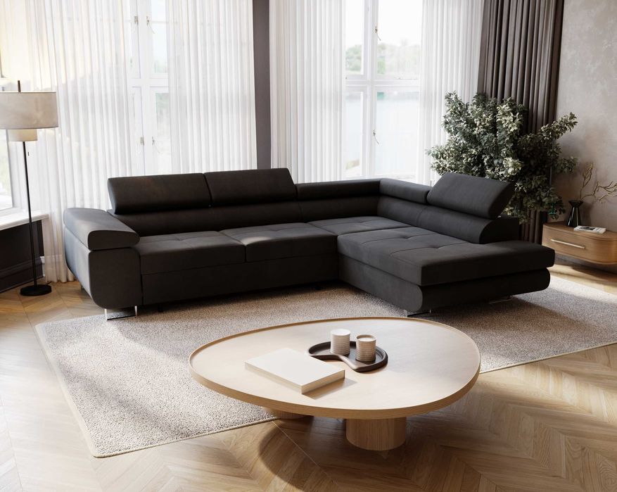 Kanapa Narożnik LIVIO 277 cm regulowane zagłówki funkcja spania