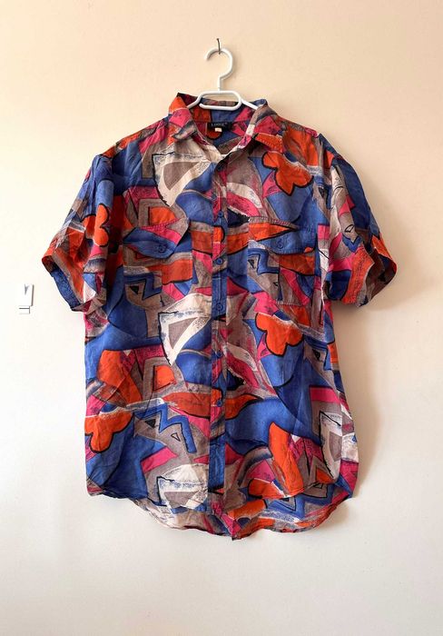 Koszula hawajska jedwabna plażowa letnia retro vintage r. XL