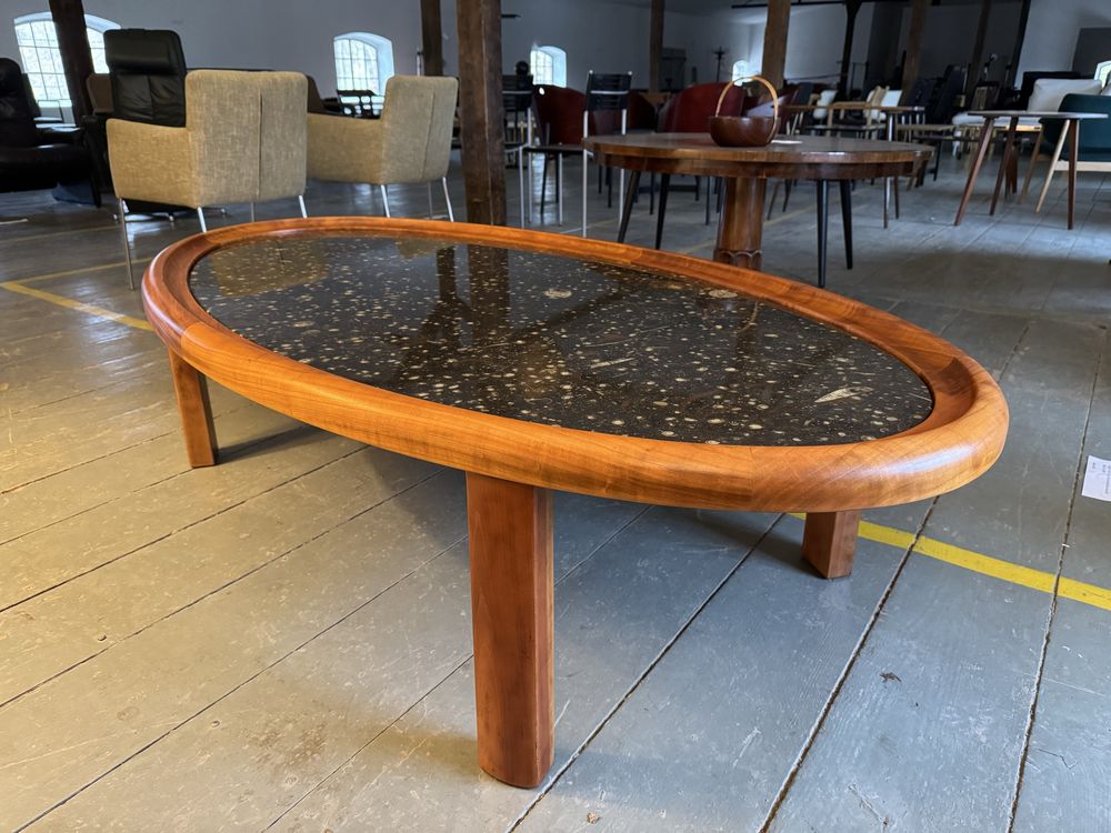 Tekowy duży stolik kawowy z kamiennym blatem lata60-70. Vintage,design