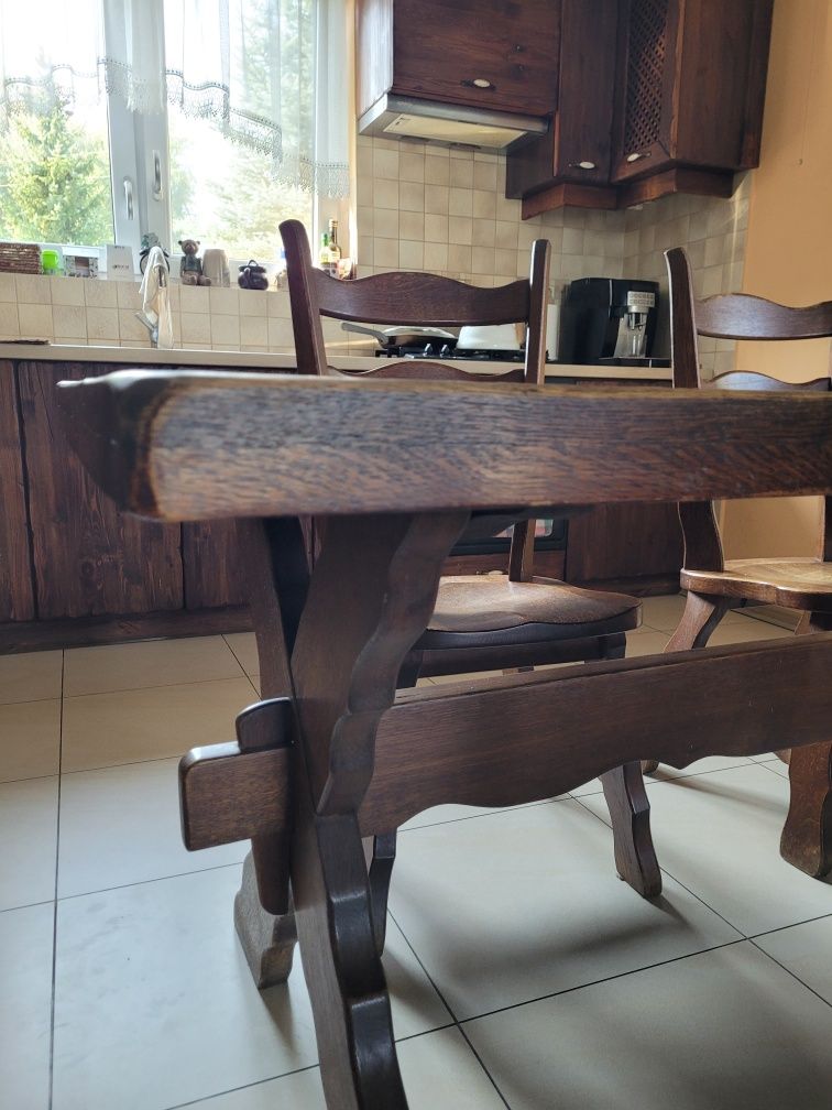 Stół drewniany dębowy ryflowany, 180 cm x 87, 4 krzesła