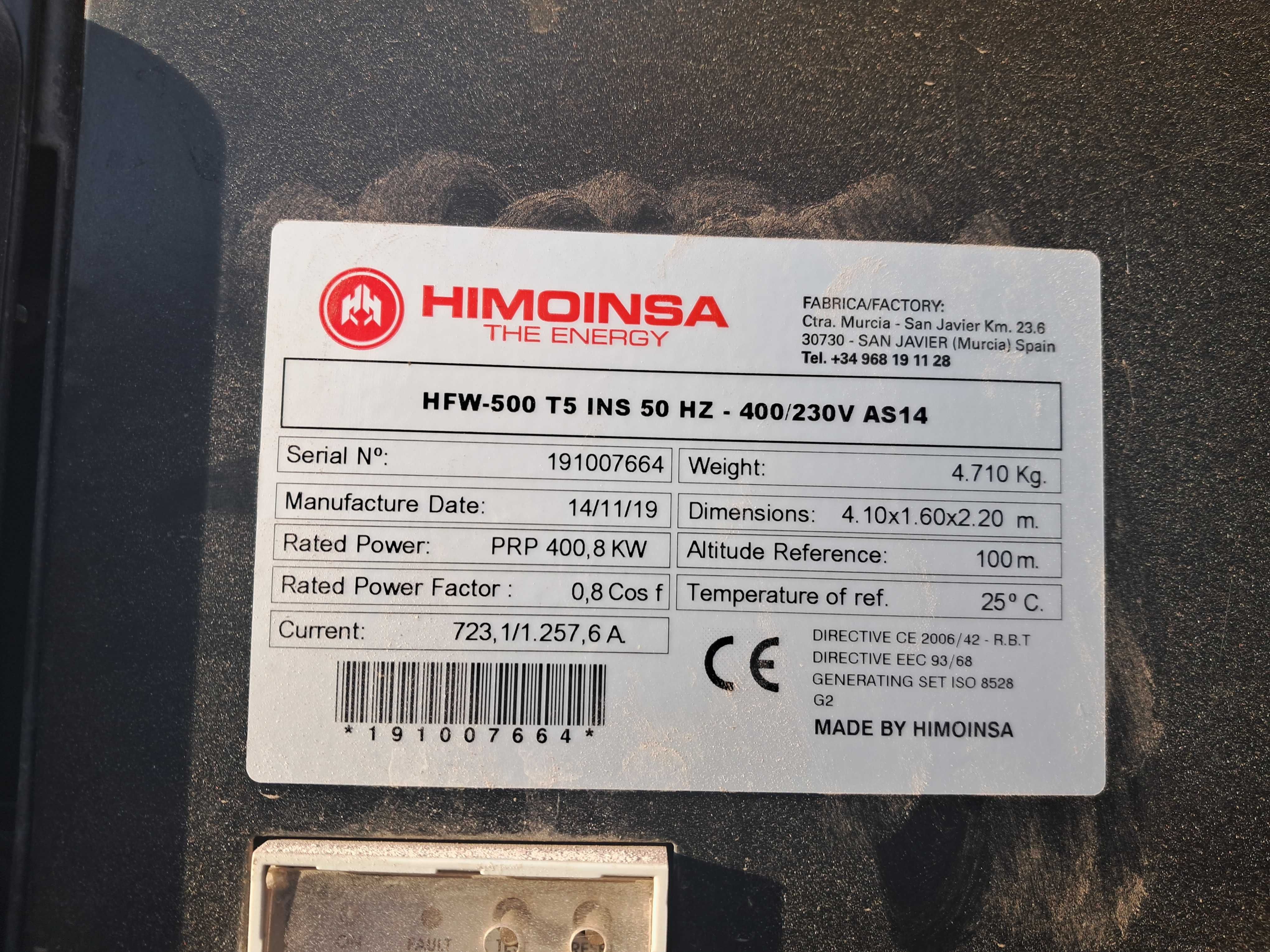 Agregat prądotwórczy diesel Himoinsa HFW-500 T5 2019r.