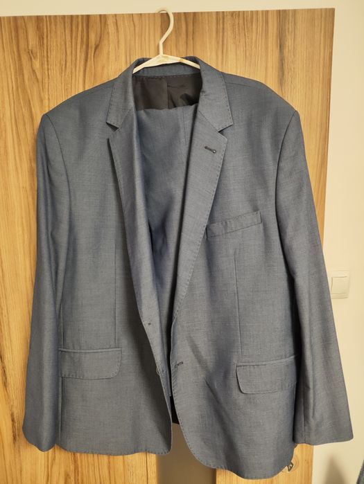 Garnitur spodnie i marynarka niebieskie wełna