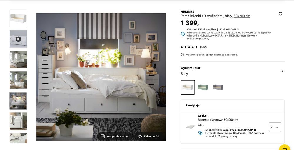 HEMNES IKEA - leżanka z 2 materacami. Black Week -50%