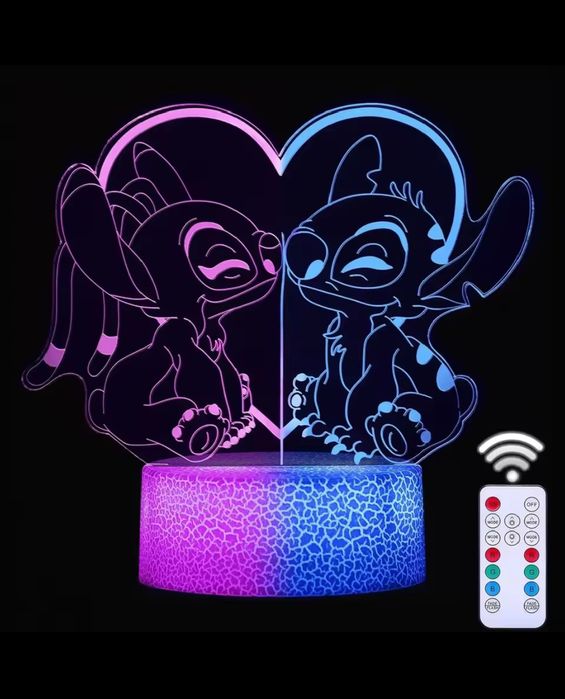 Світильник-нічник 3D Лампа Стіч з пультом 16 кольрів