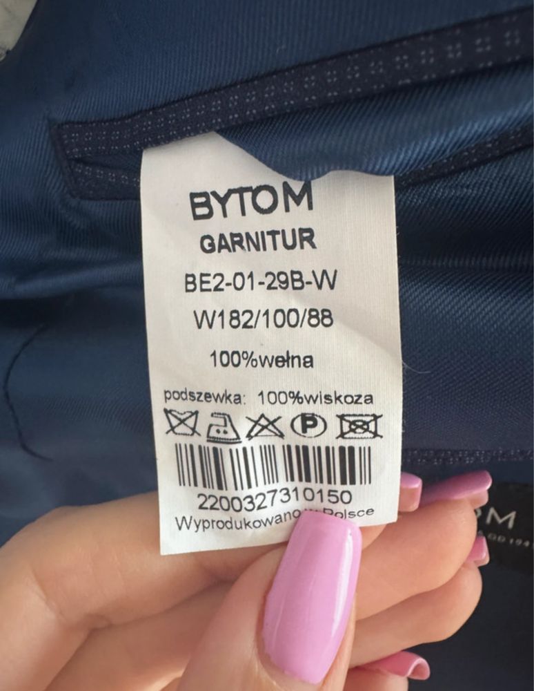 Garnitur męski granatowy BYTOM slim 100% wełna