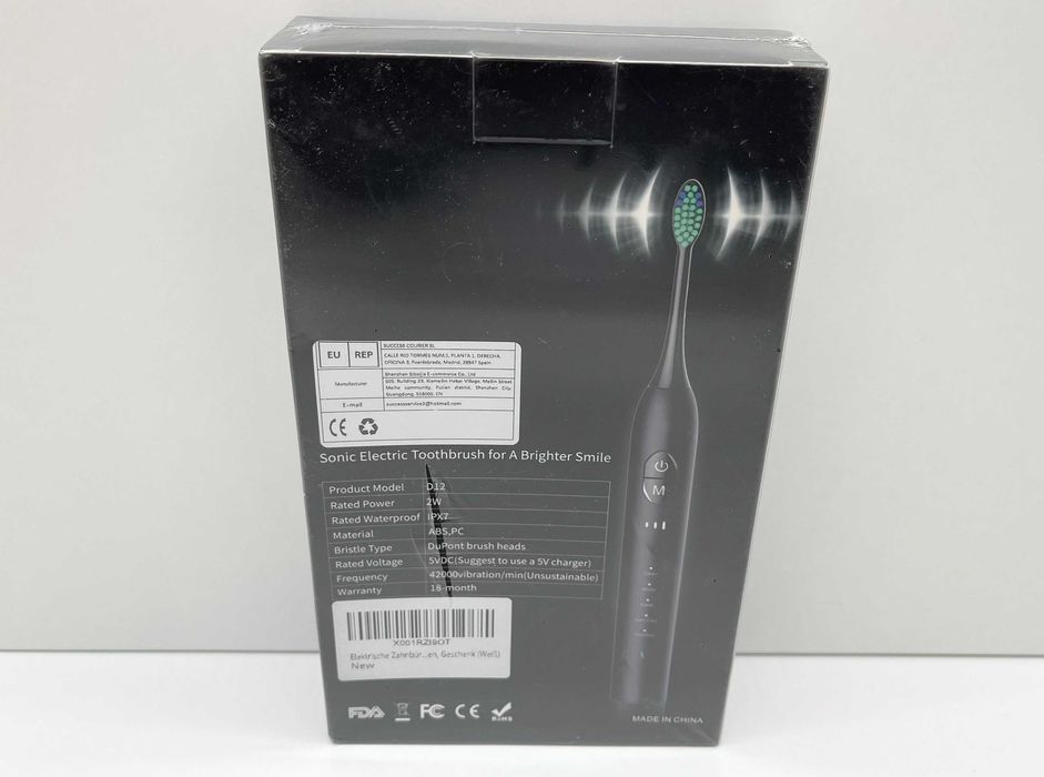 Szczoteczka soniczna D12 3 poziomy + 6 końcówek czarna