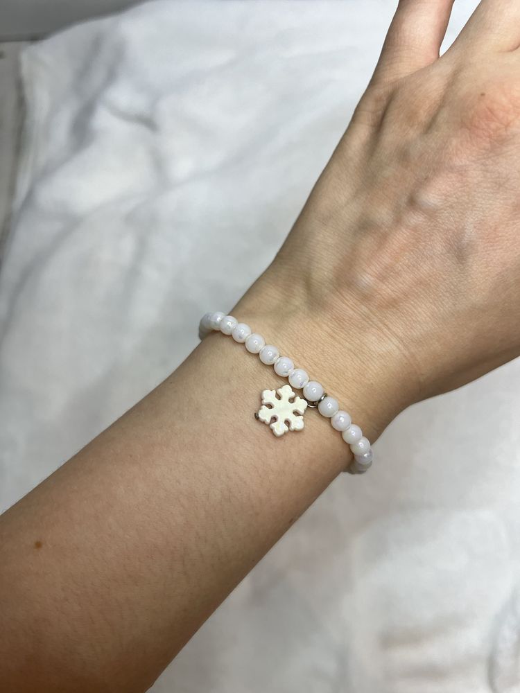 Bransoletka śnieżynka korale koraliki aurora zorza polarna casual 15