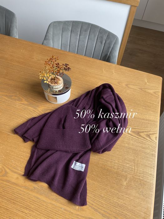Sliwkowy komplet kaszmirowy kaszmir i szal cashmere