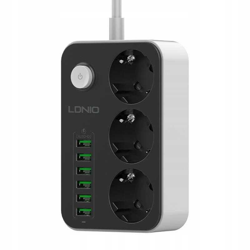 Ldnio SE3631 Listwa zasilająca 3 gniazda 1,6m 6x USB 3.4A Przedłużacz