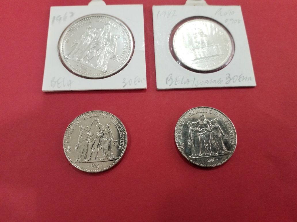 Moedas antigas francesas prata e níquel