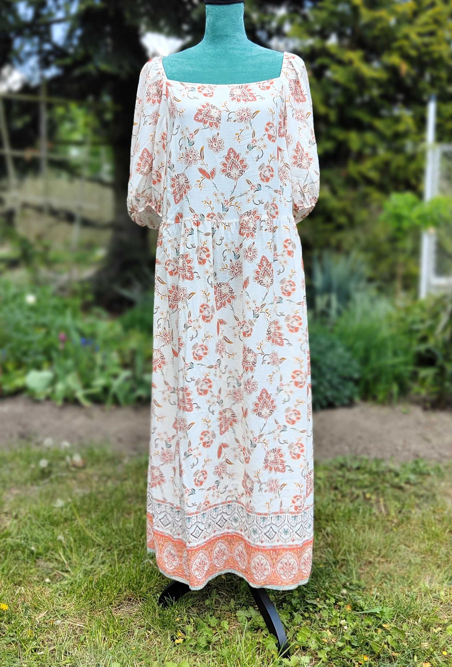 Długa sukienka maxi F&F 48 4XL boho bohemian wiskoza wzór orient