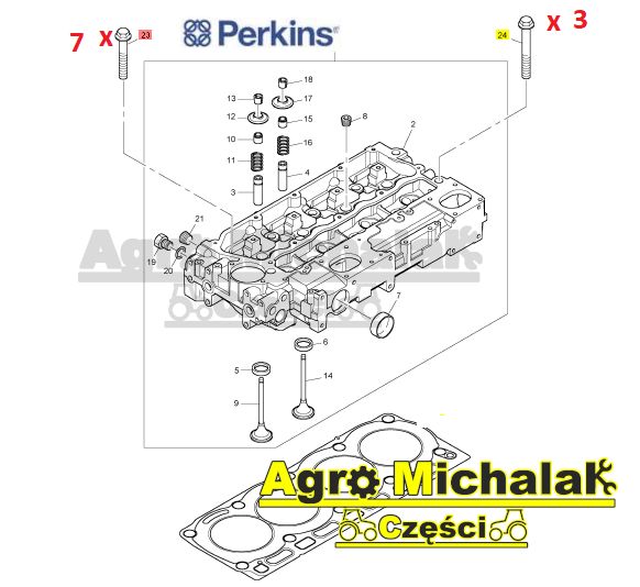 Śruba śruby głowicy Perkins zestaw RG, RJ, RE. NJ Manitou, Massey,