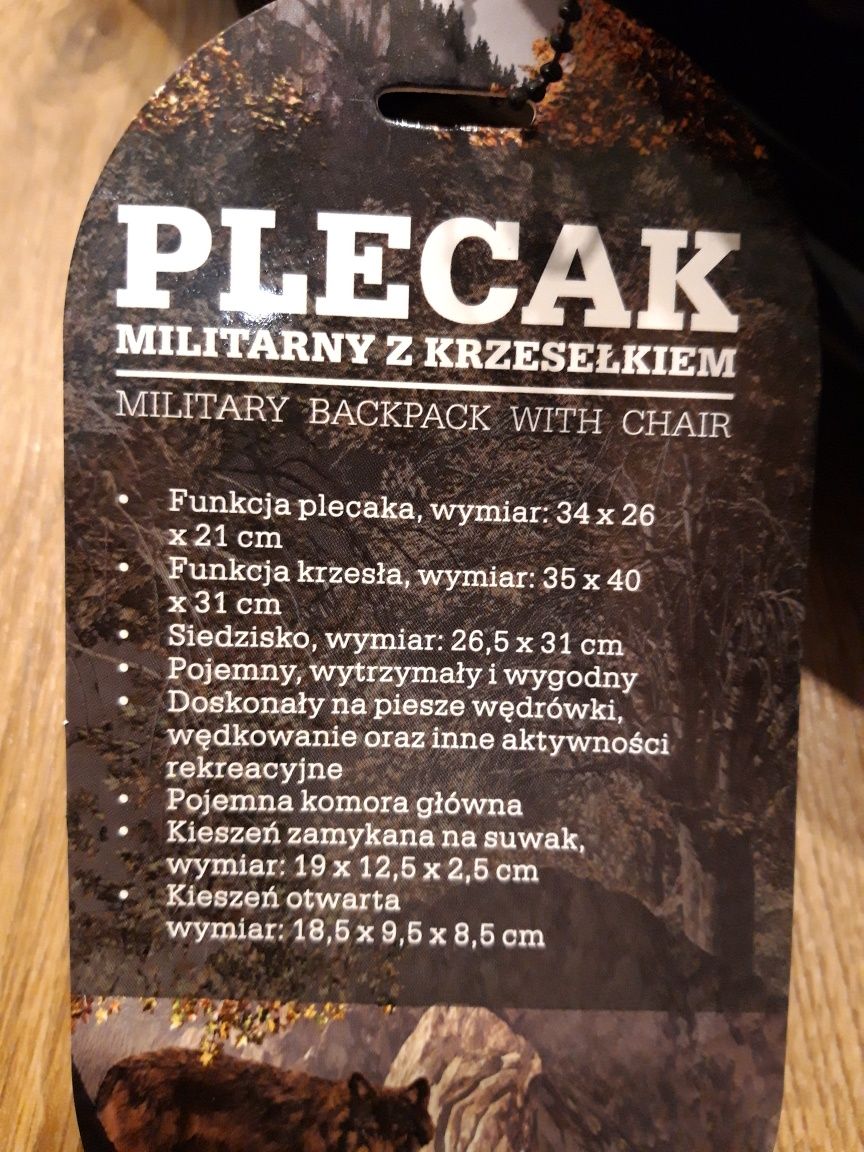 Plecak militarny turystyczny wędkarski krzesełko składane turystyczne