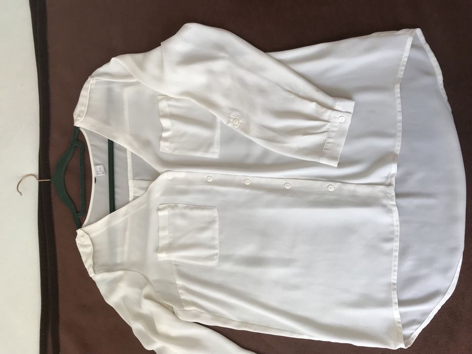 Bluzka koszula kremowa bez kołnierza. R.40