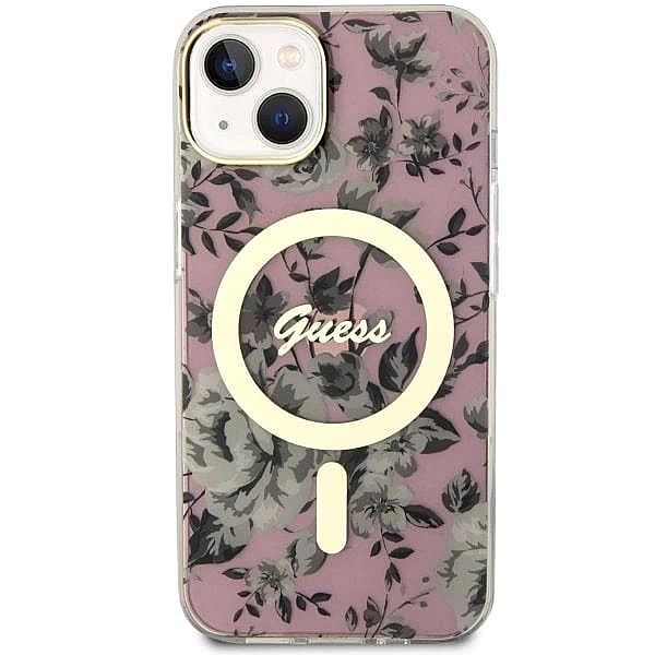 Etui Guess Flower MagSafe na iPhone 14 - różowe