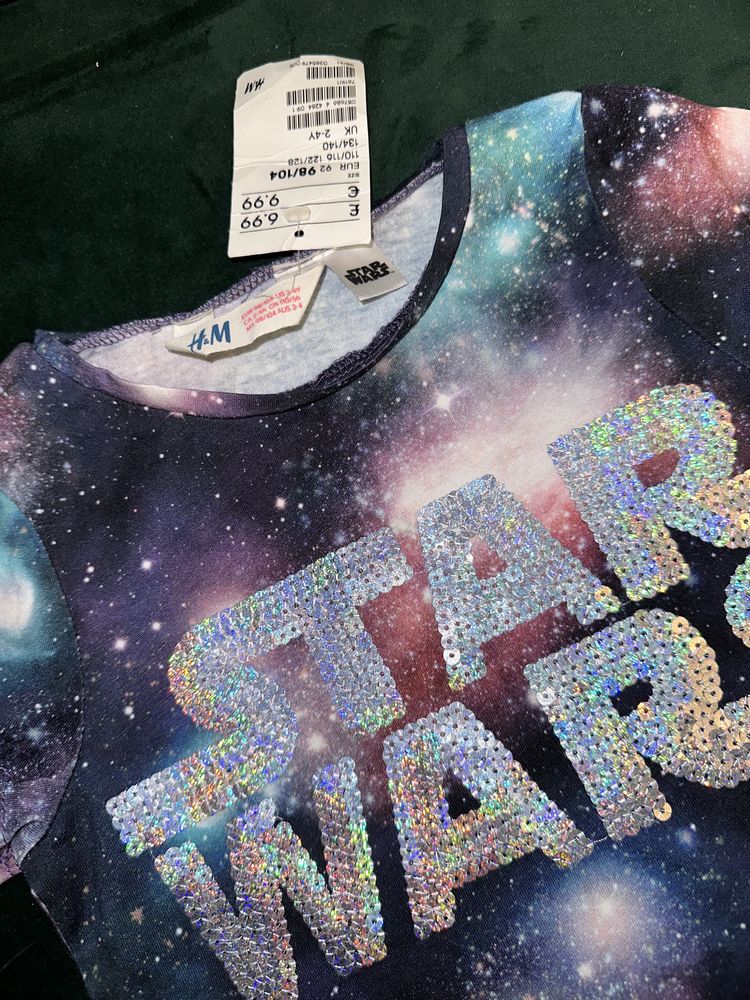 Koszulka, T-Shitr H&M Star Wars cekiny, kosmos 98/104, 2-4 lat
