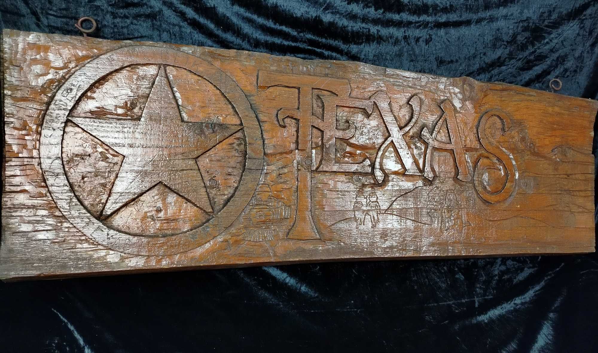 Texas piekny duży drewniany rzezbiony szyld na ranczo brama