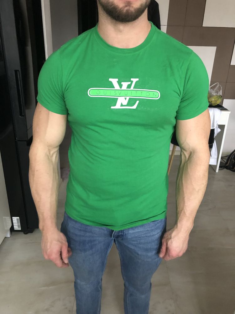 Męski t -shirt louis vuitton zielony S 100 % bawelna oryginalna LV