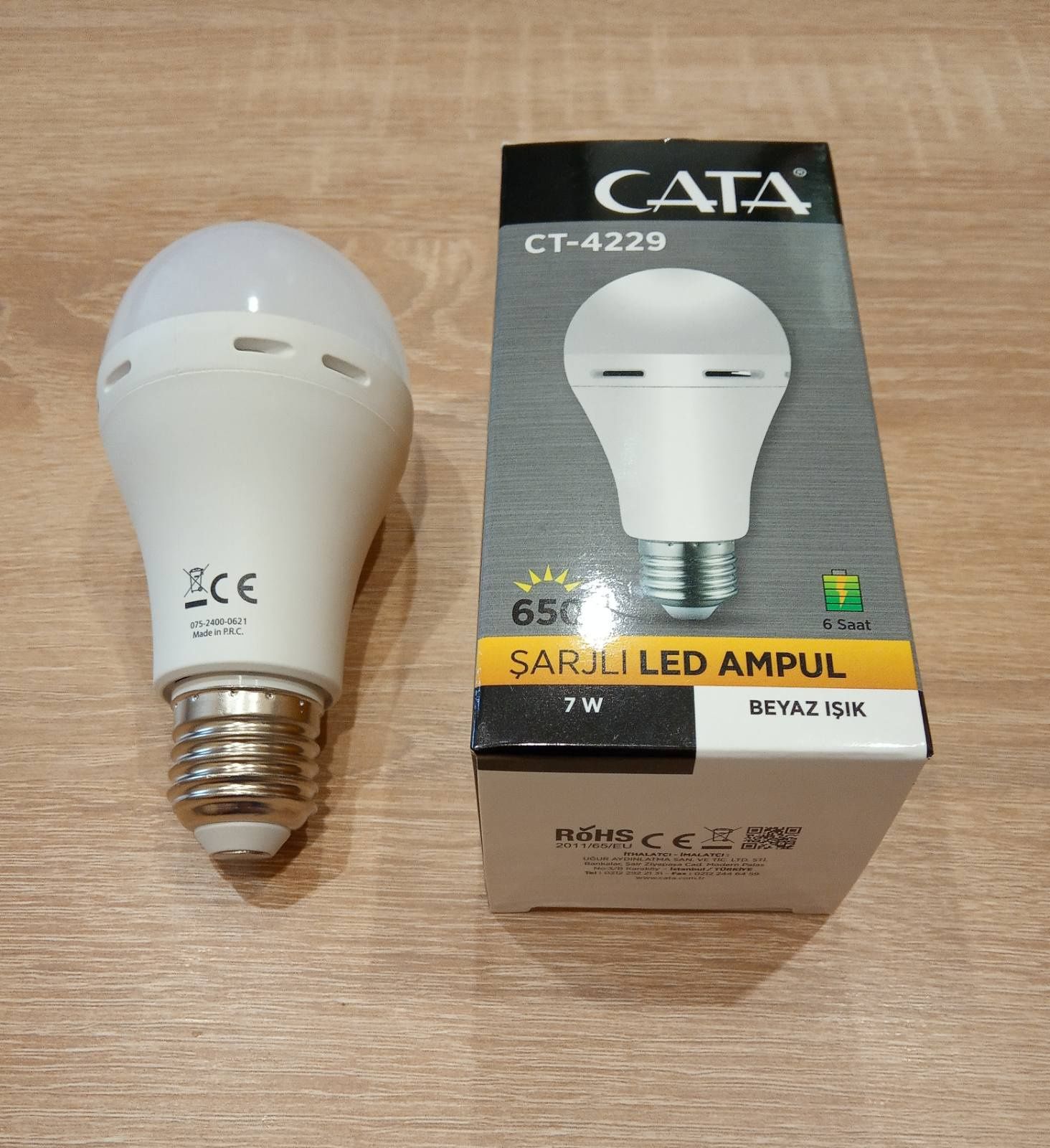 Лампа Led Cata аккумуляторная E 27.Белый свет.