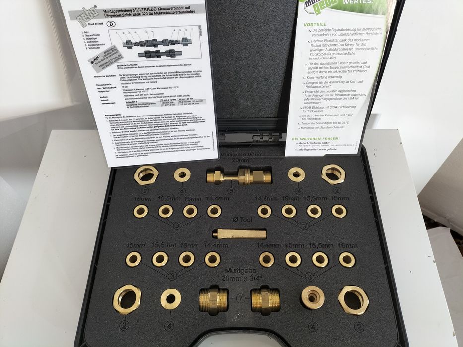 Walizka naprawcza do zlonczek zaciskowych Gebo do rur PEX 16 i 20