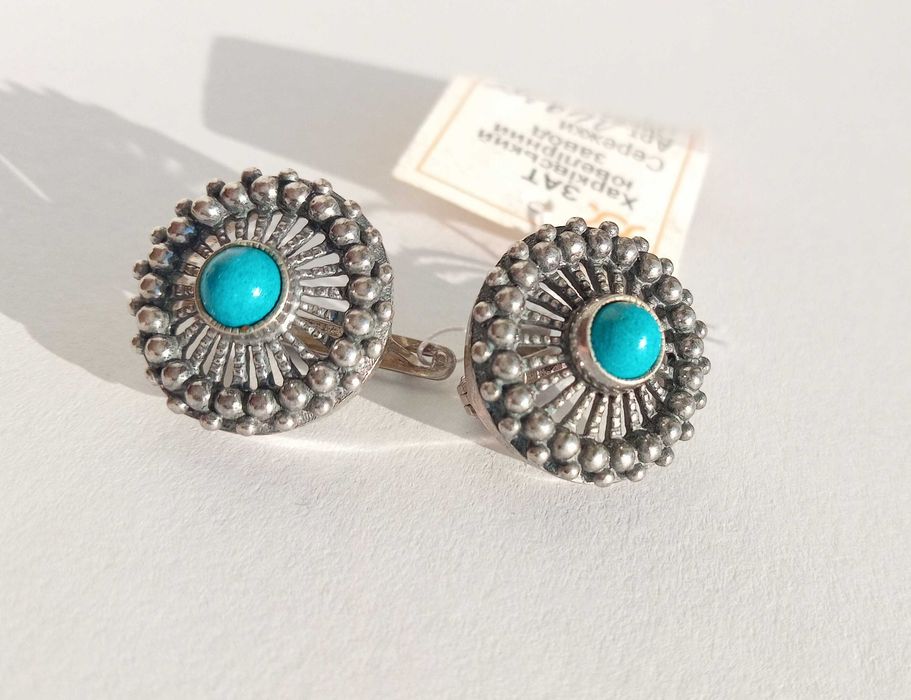 Вінтажні сережки з каменями Бірюза. Срібло 925 проба, з біркою