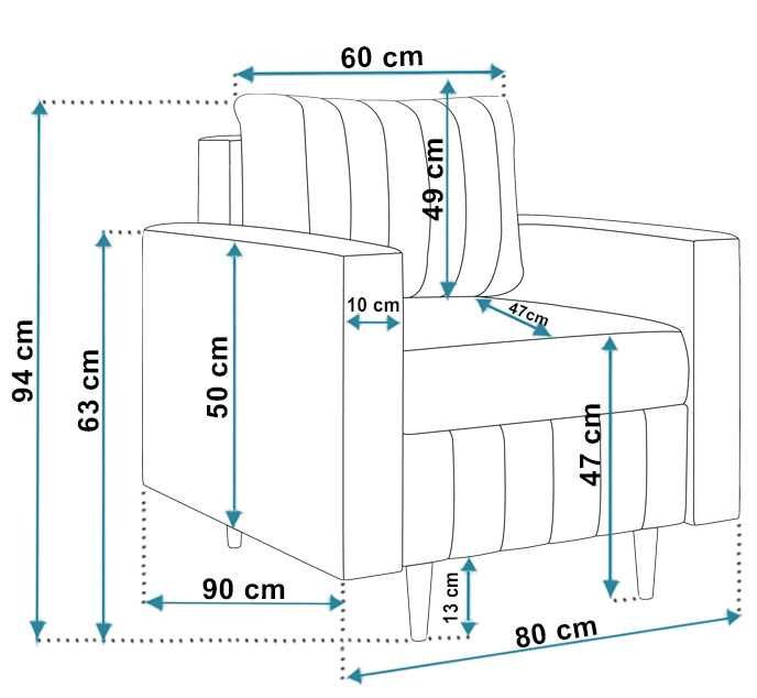 Fotel skandynawski na nóżkach do salonu 80 cm Scandi