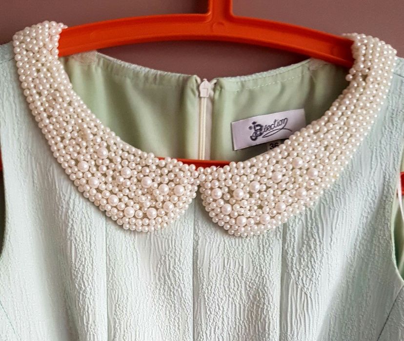 Elegancka pastelowa, miętowa sukienka rozmiar 36
