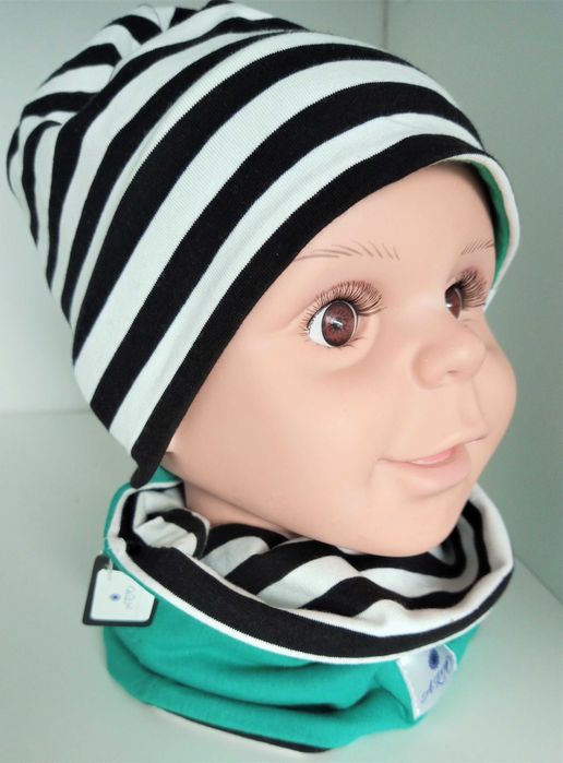 Komin szalik unisex zielony paski dwustronny 47